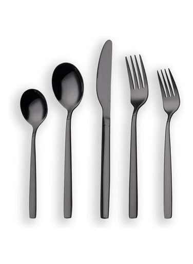 Berglander 20 Piece Titanium Black Plated Stainless Steel Flatware Set, 20 Pieces Black Silverware Set, Black Cutlery Set, Service for 4 (shiny Black)