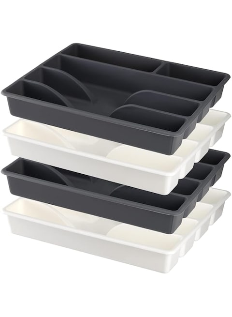 Diylove 4 Pack Silverware Tray for Drawer, 5 Component Cutlery Drawer Organizer, Plastic Compact Kitchen Utensil Storage Holder for Spoons Forks Knives, Easily Organize and Store