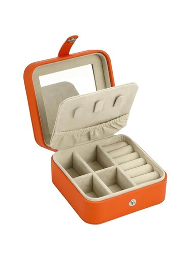 NimbusNote Travel Jewelry Case, with Mirror, PU Leather Travel Jewelry Organizer Box, Jewelry Travel Organizer, Jewelry Travel Case for Women, Earring Organizer (orange 1 pcs)