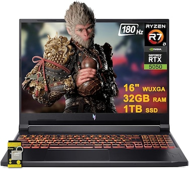 Acer Nitro V 16 AI Gaming Laptop 16" WUXGA IPS 180Hz AMD Zen 4 Octa-Core Ryzen 7 260 32GB RAM 1TB SSD GeForce RTX 5050 (Up To 421 AI Tops) Backlit Win11 With ICP Hub