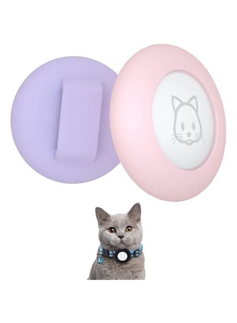 SimpleThings 2022 Airtag Cat Collar Holder, Small Air tag Cat Collar Holder Compatible with Apple Airtag GPS Tracker, 2Pack Waterproof Case Cover for Cat Dog Pet Collar Within 3/8 inch (Pink&amp;Purple)