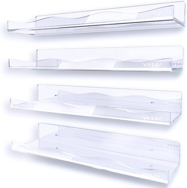 YMVV Large Clear Acrylic Wall Mounted Floating Shelf - 15.7 in Thickened Bathroom Storage Ledge Shelves (4 Pack)