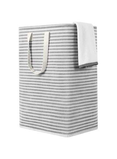 ZERO JET LAG 72L Laundry Hamper with Handles Large Basket Laundry Bin Collapsable Dirty Clothes Basket Bag Foldable Dirty Clothes Hamper (Striped Grey)