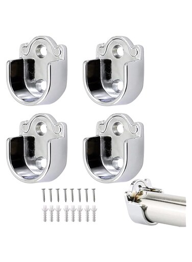 Excefore Closet Rod End Support, 4 Pcs Stainless Steel Heavy Duty Closet Pole Sockets, Flange Rod Holder with Screws, Easy Installation Or Quick Removal Shower Curtain Hanging Tube Rod Bracket (25mm)