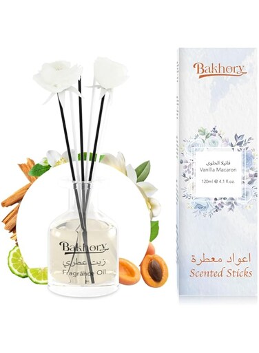 Bakhory Premium Reed Diffuser Set   Vanilla Macaron Scented Sticks Diffuser   Reed Diffuser for Bedroom Bathroom Living Room   Beautiful Home D&eacute;cor Makes a Great Gift, IN005