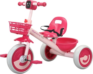 Lovely Baby Kids/Children Tricycle LB 2270 with Music &amp; Light, Steel Frame, EVA Wheels, Front &amp; Rear Basket, For The Ages 1-3 Years - Pink