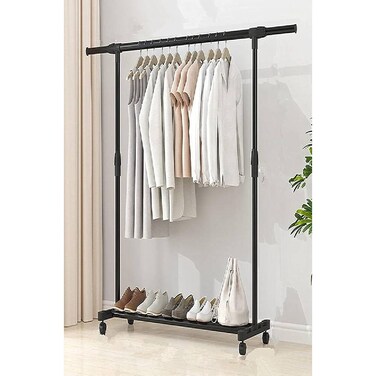 Clothing Garment Rack, Clothes Hanger Stand with Wheels and Storage Shelf, Adjustable Clothes Stand Rack