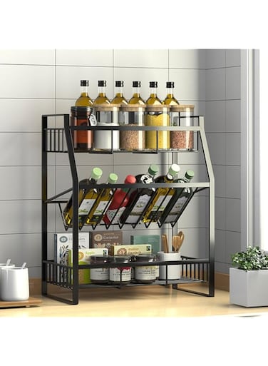Spice Organizer Storage Rack for Kitchen 3 Tiers Seasoning Rack Metal Standing Kitchen Spice Organiser Shelves for Pantry Cabinet Countertop Multi-Purpose Space Saver Rack for Home Dining Room