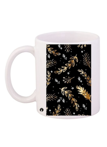 Leaf Printed Coffee Mug White/Black/Gold
