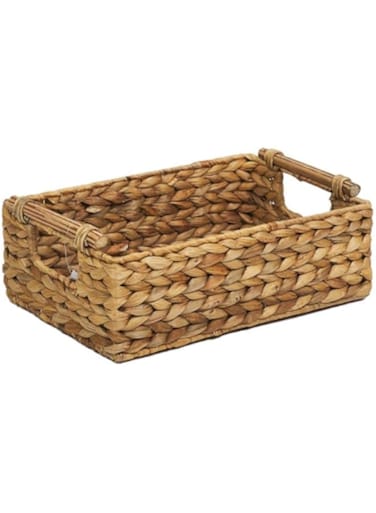 Homesmiths Rectangular Medium Water Hyacinth Basket With Rattan Handles, Ideal for Home, Kitchen (32 x 22 x H12 cm)