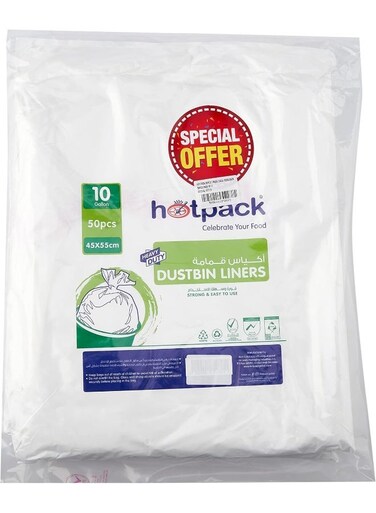 White Trash Bags 45x55cm, 10 Gallon 50 Pieces, Pack of 3 150 Pieces