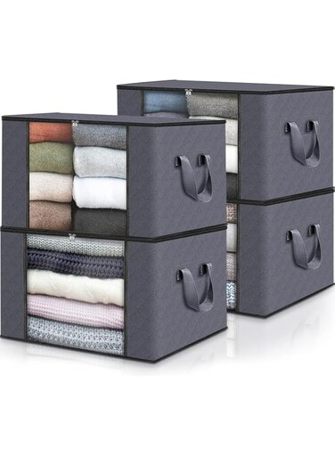 MostNow 4-Pack Clothes Storage, Foldable Blanket Storage Bags, Storage Containers for Organizing Bedroom, Closet, Clothing, Comforter, Organization and Storage with Lids and Handle (&lrm;4Pack)