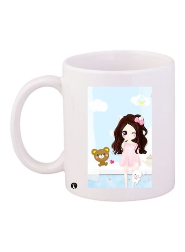 Anime Girl Printed Ceramic Coffee Mug White/Pink/Blue
