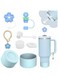Stanley Cup Accessories Set,Including 2 Pcs 0.4in Straw Cover, 1 Silicone Spill-Proof Stopper Set of 3, 1 Cute Flower Handle Charm, 1 Silicone Boot Fits Stanley 40&amp;30 Oz Tumbler (Blue)