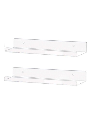 Clear Acrylic Shelf 15" Invisible Floating Wall Ledge Bookshelf, Kids Book Display Shelves Wall Mounted (15 Inch 2Pack)