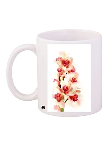 Floral Printed Coffee Mug White/Pink/Beige 11ounce