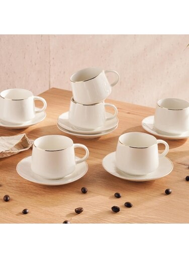 Home Liva 12-Piece Coffee Cup &amp; Saucer Set 180Ml - White
