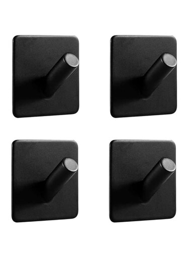 Blythornix Utility Hooks Self Adhesive Stainless Steel, Wall Hooks Rack for Hanging Heavy Duty, Robe &amp; Towel Hooks Command Rustproof 4 Pieces Black