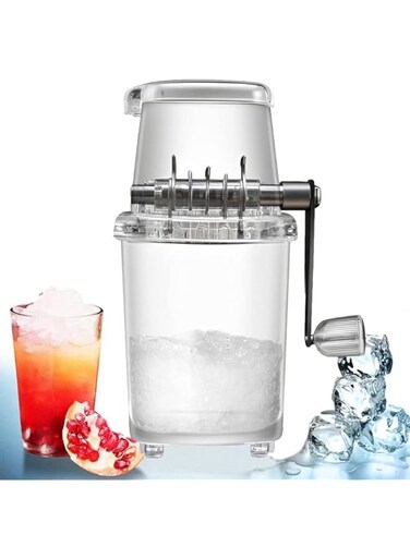 NC Ice Shaver with Stainless Steel Blades, Manual Ice Crusher Portable Hand Crank Ice Shaver Mini Transparent Kitchen DIY Ice Frappe Making Tools Snow Cone Maker Machine
