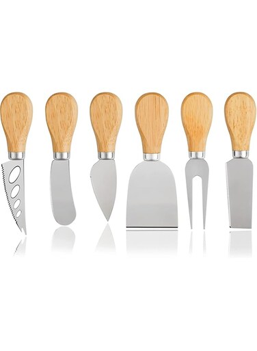 Cheese Knife Set - Cheese Knife, Cheese Spreader, Cheese Fork, Cheese Slicer, Butter Knife &ndash; 6PCS Premium Mini Stainless Steel Cheese Knives with Wooden Handle - Cheese Knife Set for Charcuterie Board