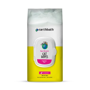 Earthbath Hypo-Allergenic Cat Grooming Wipes, Fragrance Free, Cleans &amp; Conditions, 100 ct plant-based wipes in re-sealable pouch
