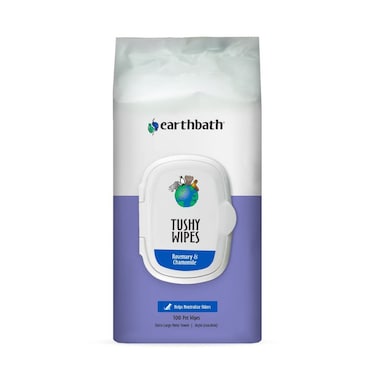 earthbath Tushy Wipes 100ct &ndash; Rosemary &amp; Chamomile, Odor-Eating Enzymes &amp; Baking Soda, Re-Sealable Pouch