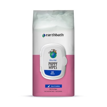 earthbath Plant-Based Ultra-Mild Puppy Wipes 100ct &ndash; Wild Cherry, Cleans &amp; Conditions Puppies