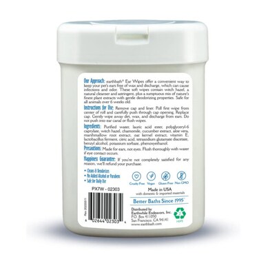 Earthbath Ear Wipes with Witch Hazel for Dogs, Cats, Puppies &amp; Kittens, 25 ct re-sealable container
