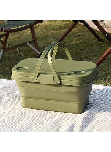 FOINN 2 in 1 Picnic Basket, Collapsible Picnic Basket with Portable Sink Basin Bucket Tray Table Basket with Lid for Organizing Car Trunk Organizer for Picnic Beach Camping