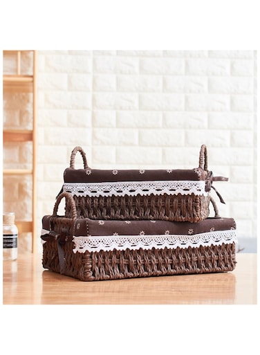 مجموعة من 2 سلال تخزين منسوجة مع مقابض - صناديق مستطيلة صديقة للبيئة بإطار قوي وبطانات قماشية قابلة للإزالة والغسل لتنظيم المنزل والأغراض في غرفة المعيشة، غرفة النوم، الحمام، وغرفة الأطفال - بني