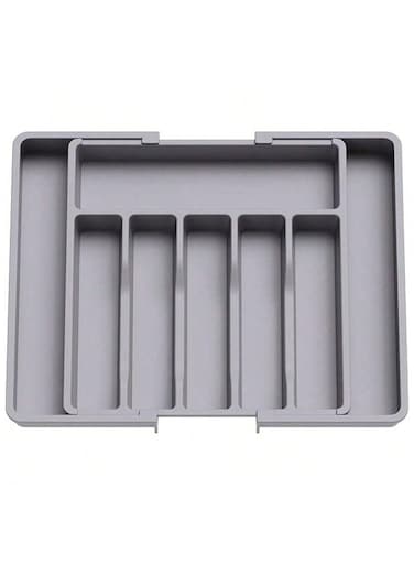Adjustable Cutlery Storage Holder &ndash; Expandable Tableware &amp; Silverware Organizer BPA-Free Drawer Tray for Utensils, Space-Saving with Dividers for Spoons, Forks, Knives, Grey