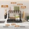 2-Tier Dish Drying Rack with Knife Stand. Removable Plastic Drainer Tray with Adjustable Swivel Spout Cutlery Holder for Household Kitchen Black