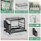 2-Tier Dish Drying Rack with Knife Stand. Removable Plastic Drainer Tray with Adjustable Swivel Spout Cutlery Holder for Household Kitchen Black