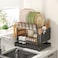 2-Tier Dish Drying Rack with Knife Stand. Removable Plastic Drainer Tray with Adjustable Swivel Spout Cutlery Holder for Household Kitchen Black