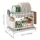 Cozy Nest 2-Tier Dish Drying Rack with Knife Stand. Removable Plastic Drainer Tray with Adjustable Swivel Spout Cutlery Holder for Household Kitchen White