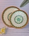 Handmade Rattan Tray Set of 2 with Mother-of-Pearl Inlay, Round Boho Decorative Trays for Serving, Coffee Table, Wall Art, Colorful Artisan Woven Home Decor Green