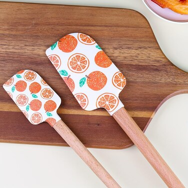 Orange Silicone Spatula Set, 2-Piece Food-Grade, Heat-Resistant Baking Tools with Non-Slip Grip, Large &amp; Small Kitchen Utensils for Mixing, Scraping, Single-Sided Design