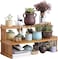 2-Tier Bamboo Plant Stand Shelf, Adjustable Rustic Flower Pot Holder Organizer for Indoor Outdoor, Books &amp; Home Decor, Multi-Use Display Rack for Living Room, Balcony Large 47X21X30cm