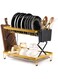EFARYBALA Liftable and Adjustable Design 2 tier Dish Drying Racks, Stainless Dish Drying Stand, Stable Dish Racks for Kitchen Storage(Gold)
