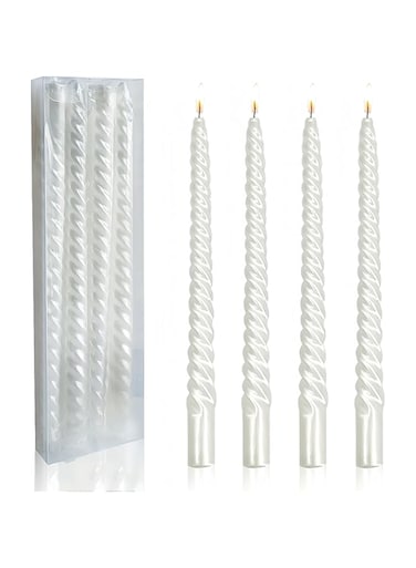 HOGOOD 10 inch Taper Candles Set of 4 tasteless Unscented smokeless burning Candles suitable for home, wedding, birthday parties and home decoration (Pearl white)