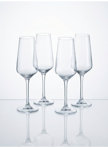 Vinetis Flute Wine Glass Set 4x230ml For Wine, Champaign, Juice, Water, Soft Drinks, Hard Drink, Hot Beverages