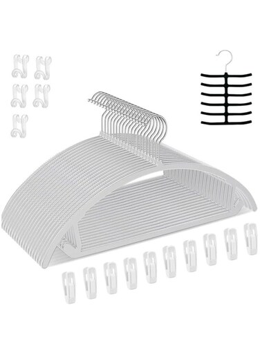 Non-Slip Hangers Suit Hangers 50 Pack Ultra Thin Space Saving 360 Degree Swivel Hook Clothes Hangers for Coats Jackets Pants Dress Clothe Plastic Curved 50pcs Grey.