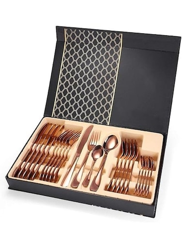 24 Piece Stainless Steel Cutlery Set with Sleek Mirror Finish Includes Knives Forks Spoons and Teaspoons for Dinner and Gift Use