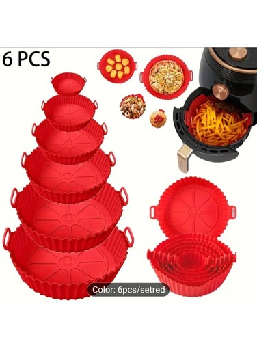6-Pack Flexi Bake Silicone Air Fryer Baking Pans- Non Stick, Foldable &amp; Durable Liners for Air Fryer, Versatile Holiday Baking Tools, Food Grade, Suitable for Cakes, Cookies, Washable in Dishwasher