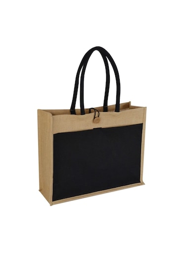 Reusable shopping bag with Wooden button and Canvas pocket