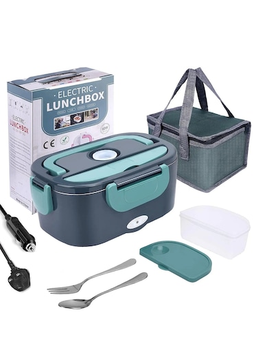 Electric Lunch Box - Fast 60W Food Heater 3-In-1 Portable Food Warmer Lunch Box for Car &amp; Home &ndash; Leak proof, 2 Compartments, Removable 304 Stainless Steel Container &amp; Utensils