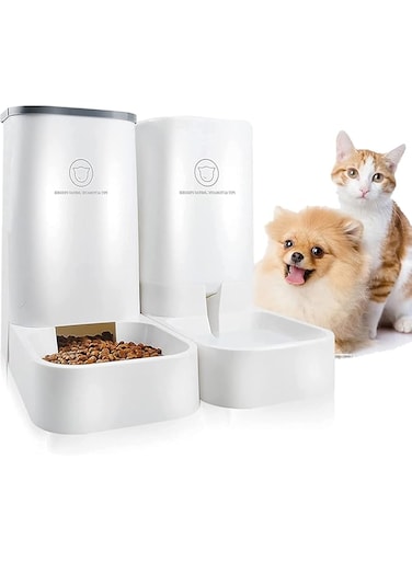 N / B Automatic Pet Food Feeder and Water Feeder Set No Spill, Large Water Dispenser Automatic Gravity and Dry Food Dispenser Auto Feeder Self Feeding for Large Middle Small Cats Dogs Puppy Kitten