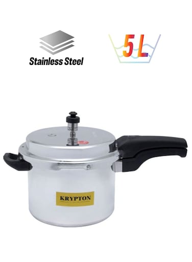 Stainless Steel Induction Base Pressure Cooker With Lid, Cool Touch Handle And Safety Valves Silver 5Liters