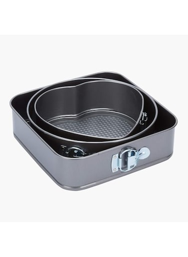 HALAMODO 3Pcs Baking Pan Mold Set, Durable Non-Stick Leakproof Cake Pan Bakeware With Quick Release Latch And Removeable Bottom, Round/Heart-Shaped Spring Form