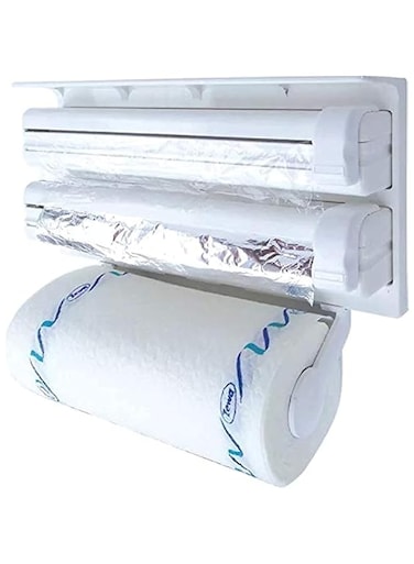 Triple Paper Dispenser with Cutter for Cling Film, Aluminium Foil and Kitchen Roll